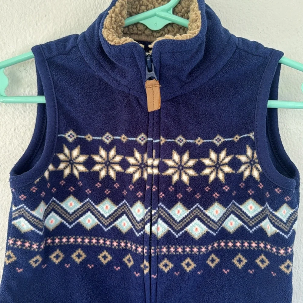 Carter’s blue fleece baby boy full zip Sherpa neckline fair isle vest size 12M